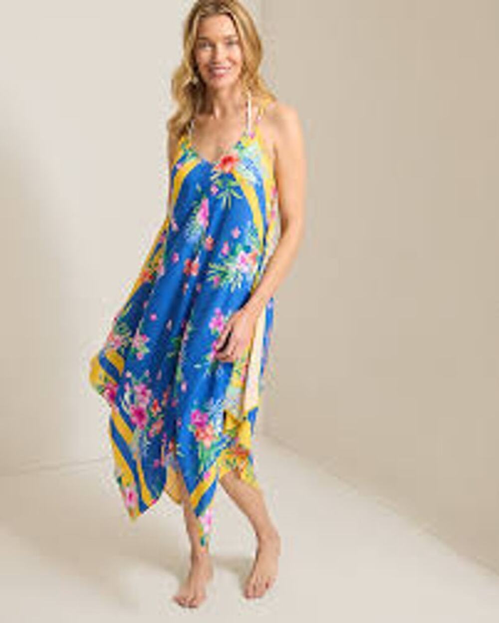 Tommy Bahama Blue Multi SMALL / MEDIUM Isola Vita Scarf Cover Up Dress